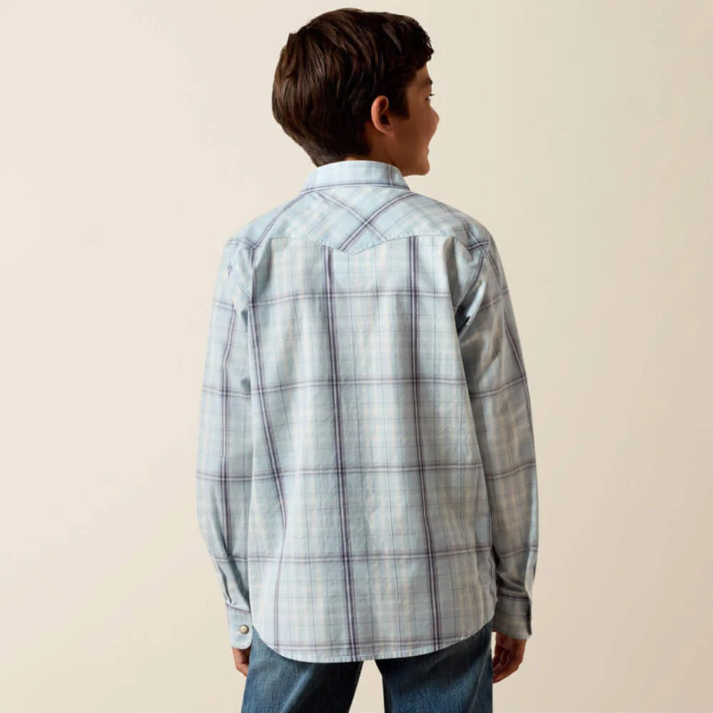 Ariat Boys Retro Heath Snap Shirt Light Blue Shadow Plaid - 10073669 - Image 2