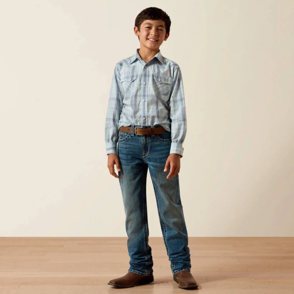 Ariat Boys Retro Heath Snap Shirt Light Blue Shadow Plaid - 10073669 - Image 3