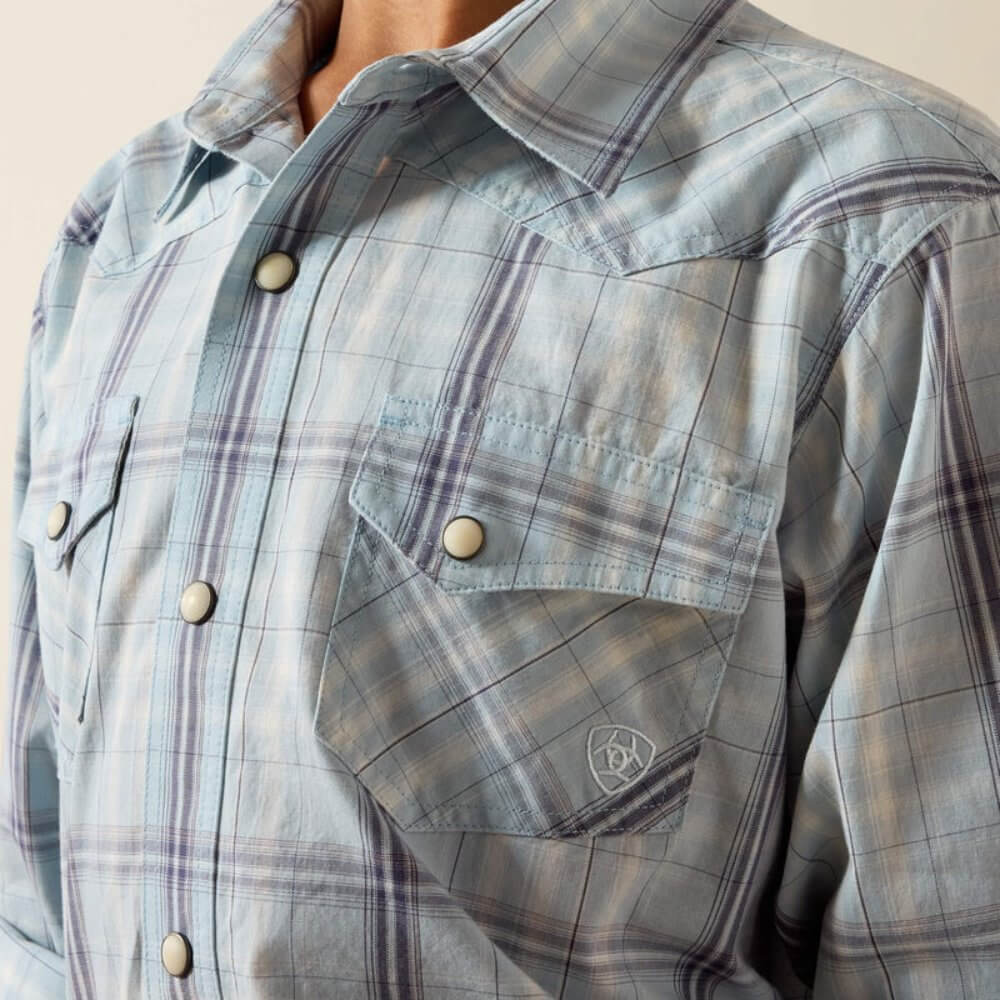 Ariat Boys Retro Heath Snap Shirt Light Blue Shadow Plaid - 10073669 - Image 4