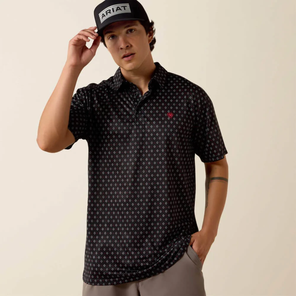 Ariat Mens All Over Print Polo Shirt Black Multi Geo Print - 10076069