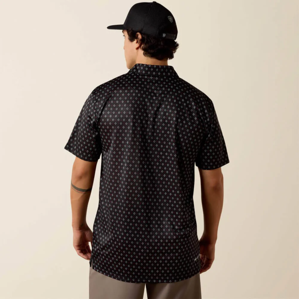 Ariat Mens All Over Print Polo Shirt Black Multi Geo Print - 10076069 - Image 2