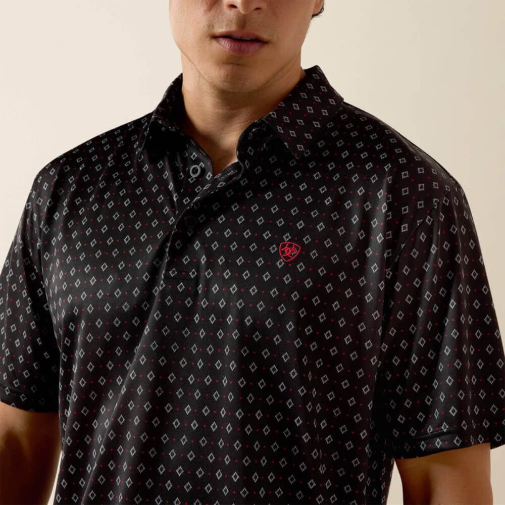 Ariat Mens All Over Print Polo Shirt Black Multi Geo Print - 10076069 - Image 4