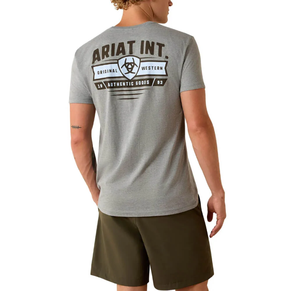Ariat Mens Banner Badge Graphic T-Shirt Ice Berg Grey - 10073955 - Image 2