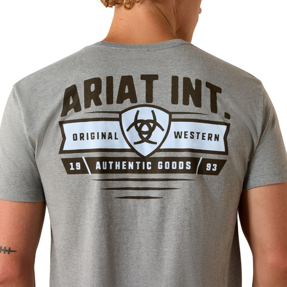 Ariat Mens Banner Badge Graphic T-Shirt Ice Berg Grey - 10073955 - Image 5