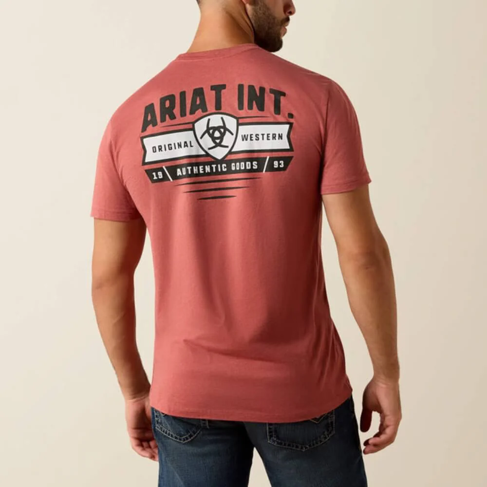 Ariat Mens Banner Badge T-Shirt Red Clay Heather - 10073957 - Image 2