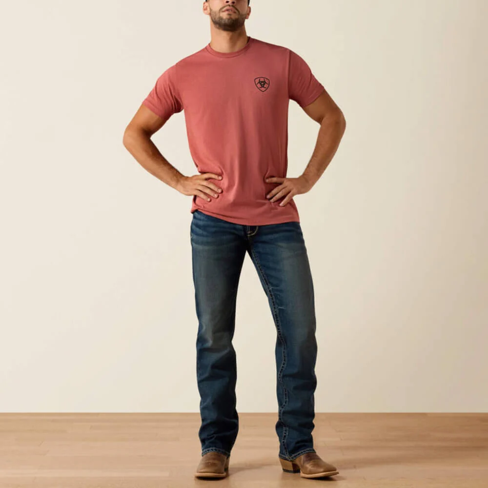 Ariat Mens Banner Badge T-Shirt Red Clay Heather - 10073957 - Image 3