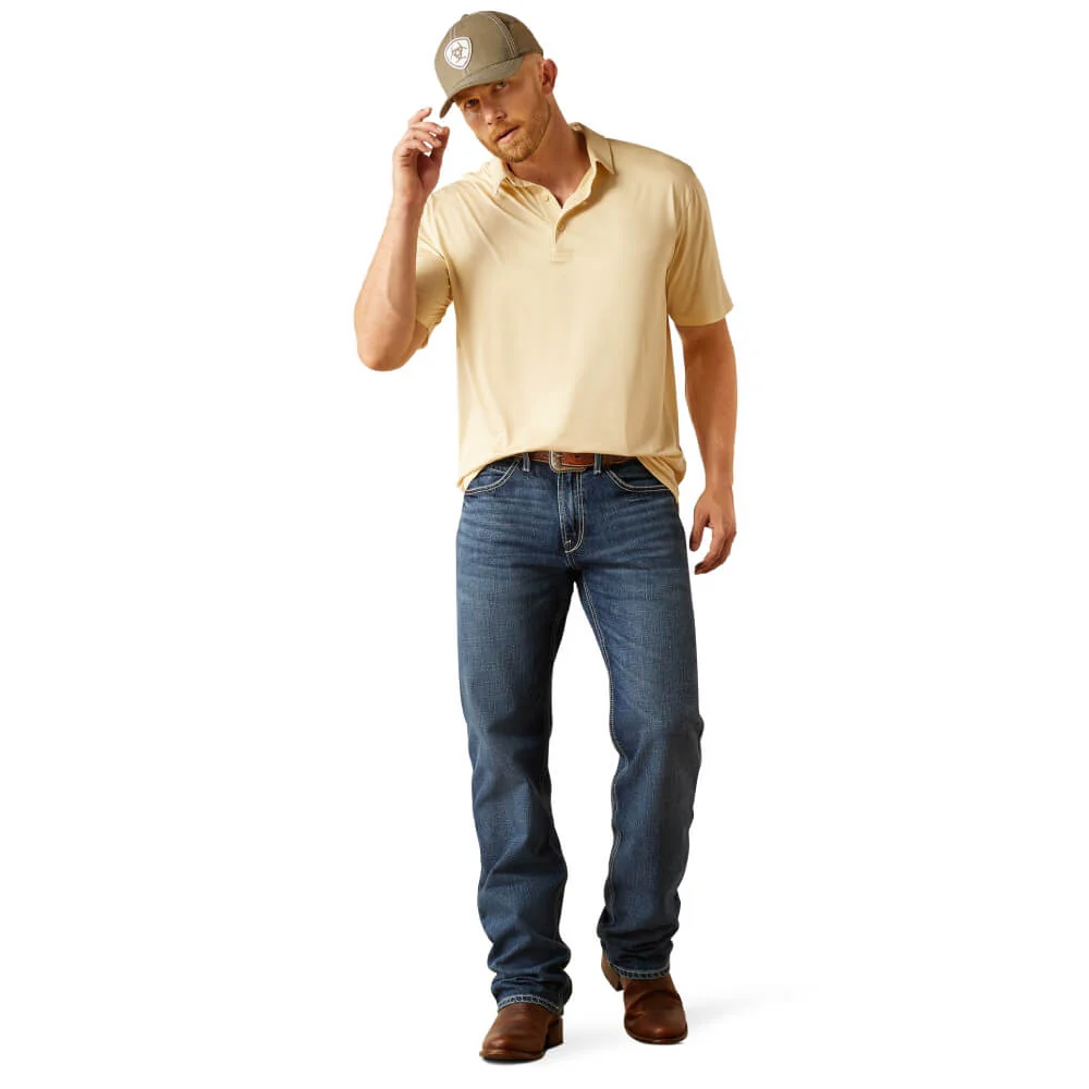 Ariat Mens Charger 2.0 Fitted Polo Shirt Bleached Sand - 10058790 - Image 3