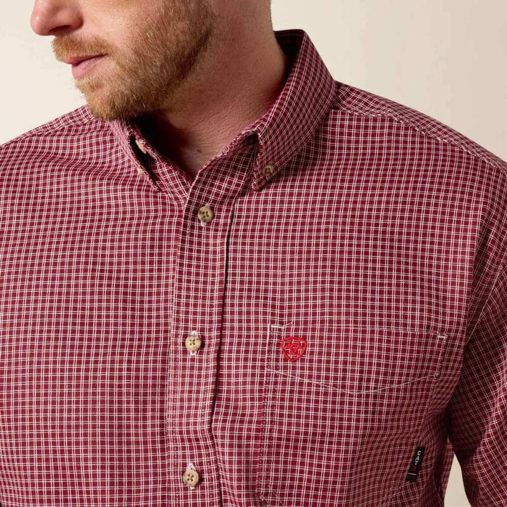 Ariat Mens FR Bell Work Shirt Red - 10015945 - Image 3