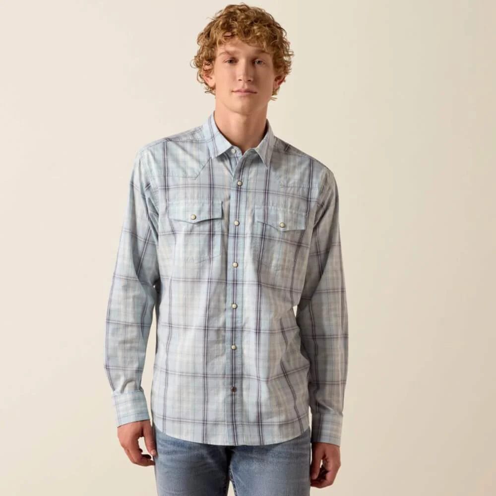 Ariat Mens Harry Retro Fitted Snap Shirt Light Blue - 10073579