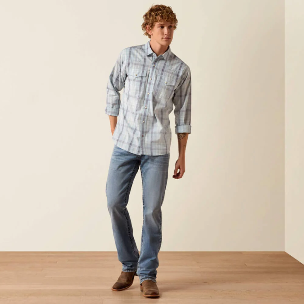 Ariat Mens Harry Retro Fitted Snap Shirt Light Blue - 10073579 - Image 3