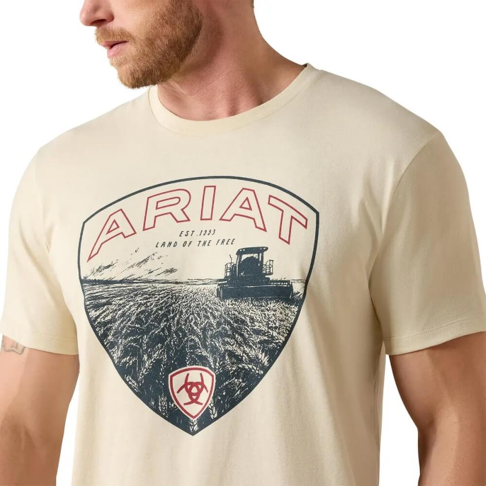 Ariat Mens Land of the Free Farm Shield T-Shirt Cream - 10071190 - Image 4