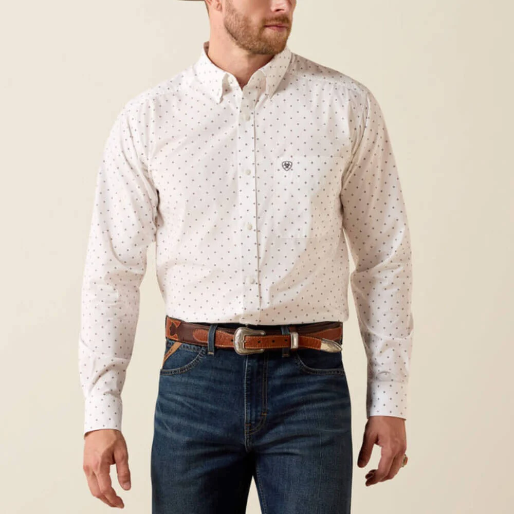 Ariat Mens Prime Fitted Shirt White Geo Dot - 10071596