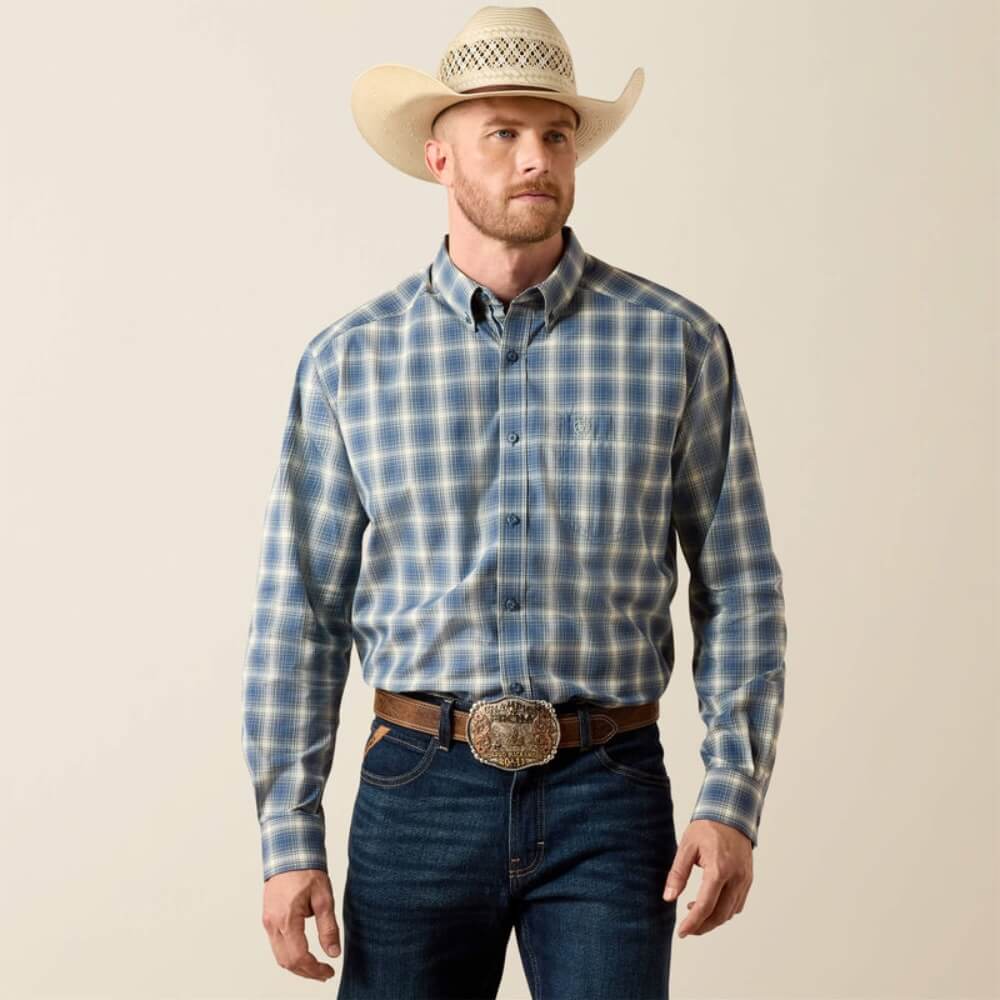 Ariat Mens Pro Series Scottie Classic Fit Shirt Key Largo Blue Plaid - 10073565
