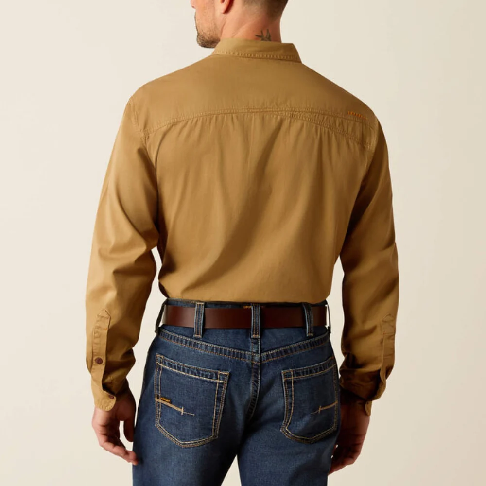 Ariat Mens Rebar Twill Work Shirt Washed Khaki - 10052940 - Image 2