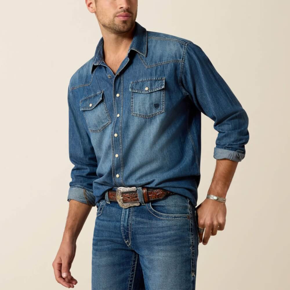 Ariat Mens Retro Fit Shirt Denim - 10033464 - Image 2