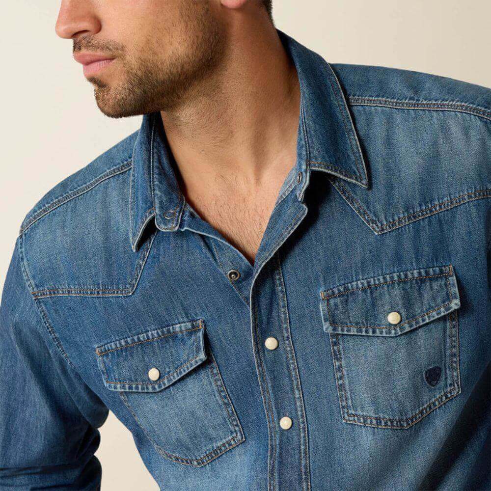Ariat Mens Retro Fit Shirt Denim - 10033464 - Image 4
