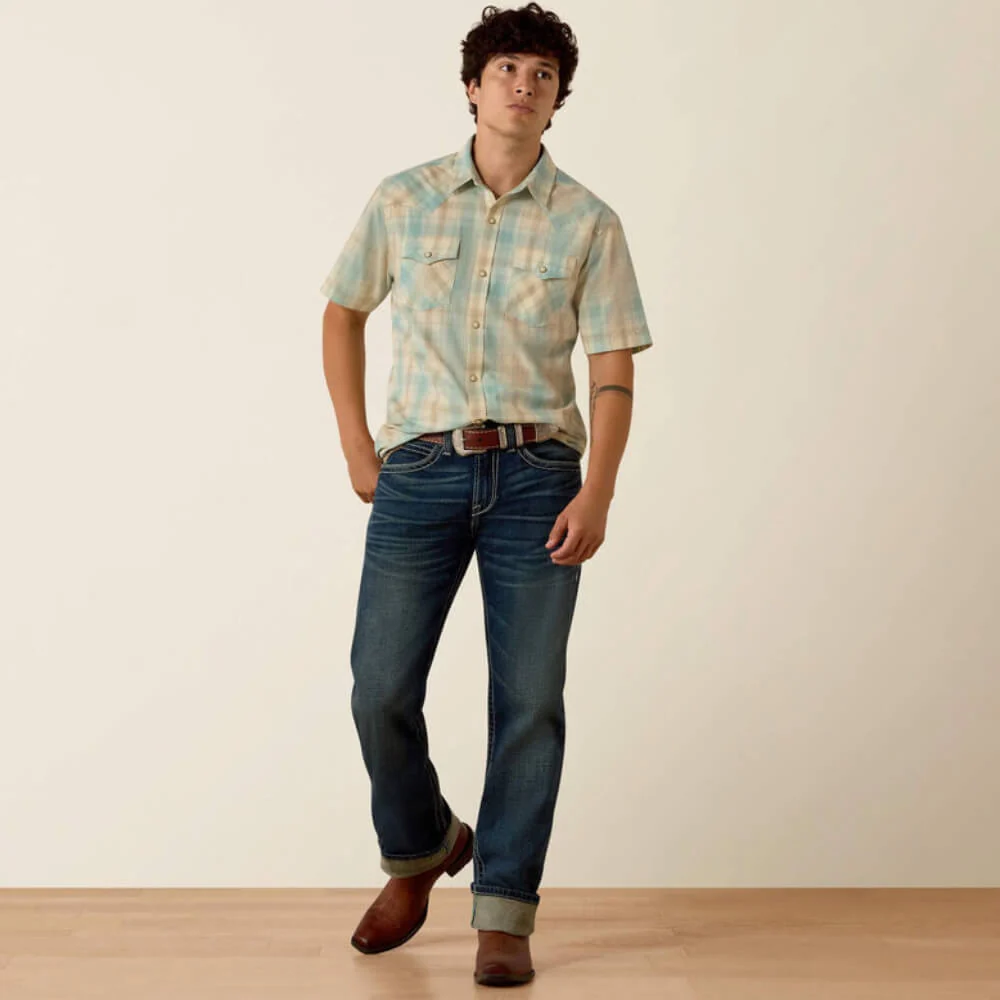 Ariat Mens Retro Hartman Fitted Snap Shirt Aquifer Plaid - 10073575 - Image 3