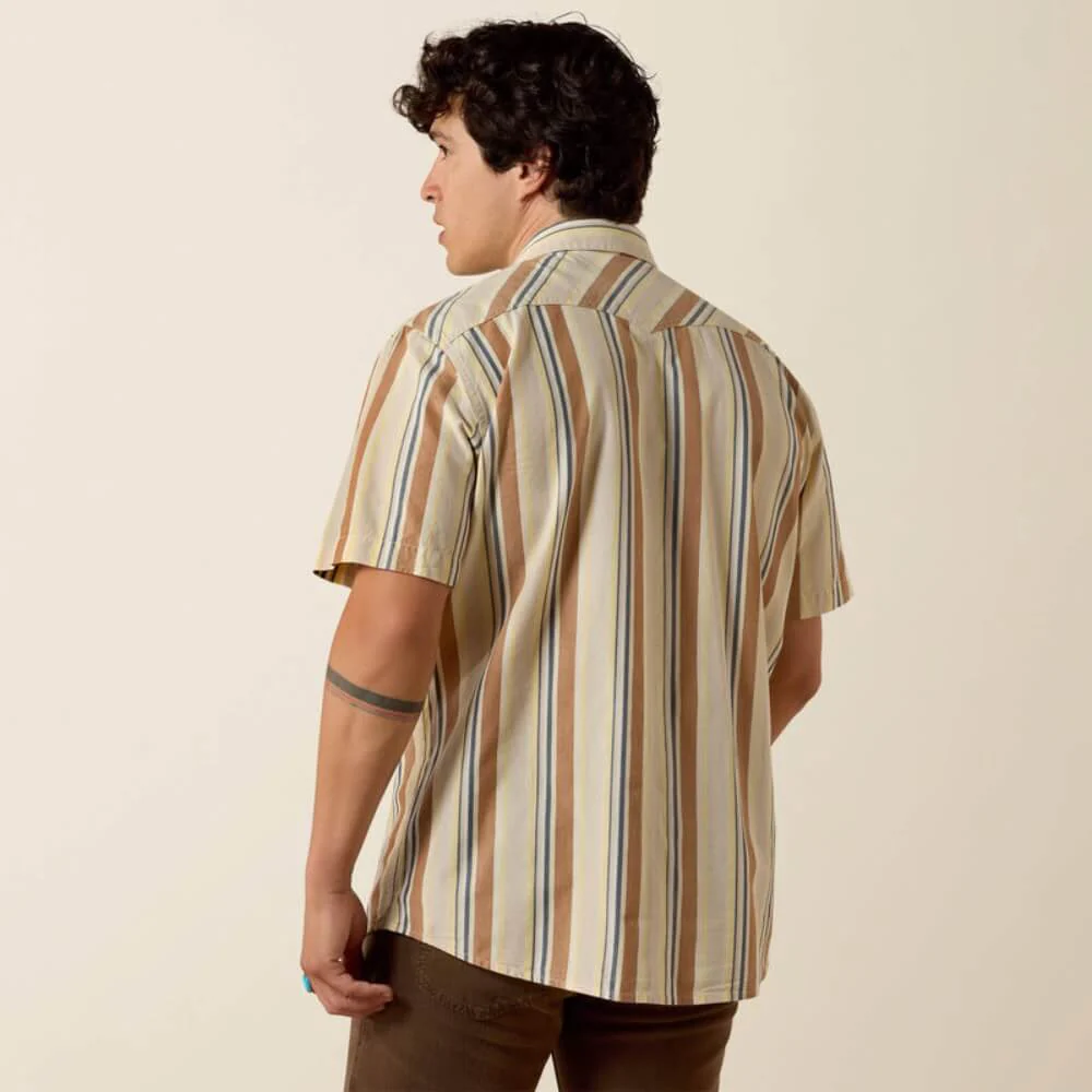 Ariat Mens Retro Hawthorne Fitted Snap Shirt Sandshell Stripe - 10073572 - Image 2