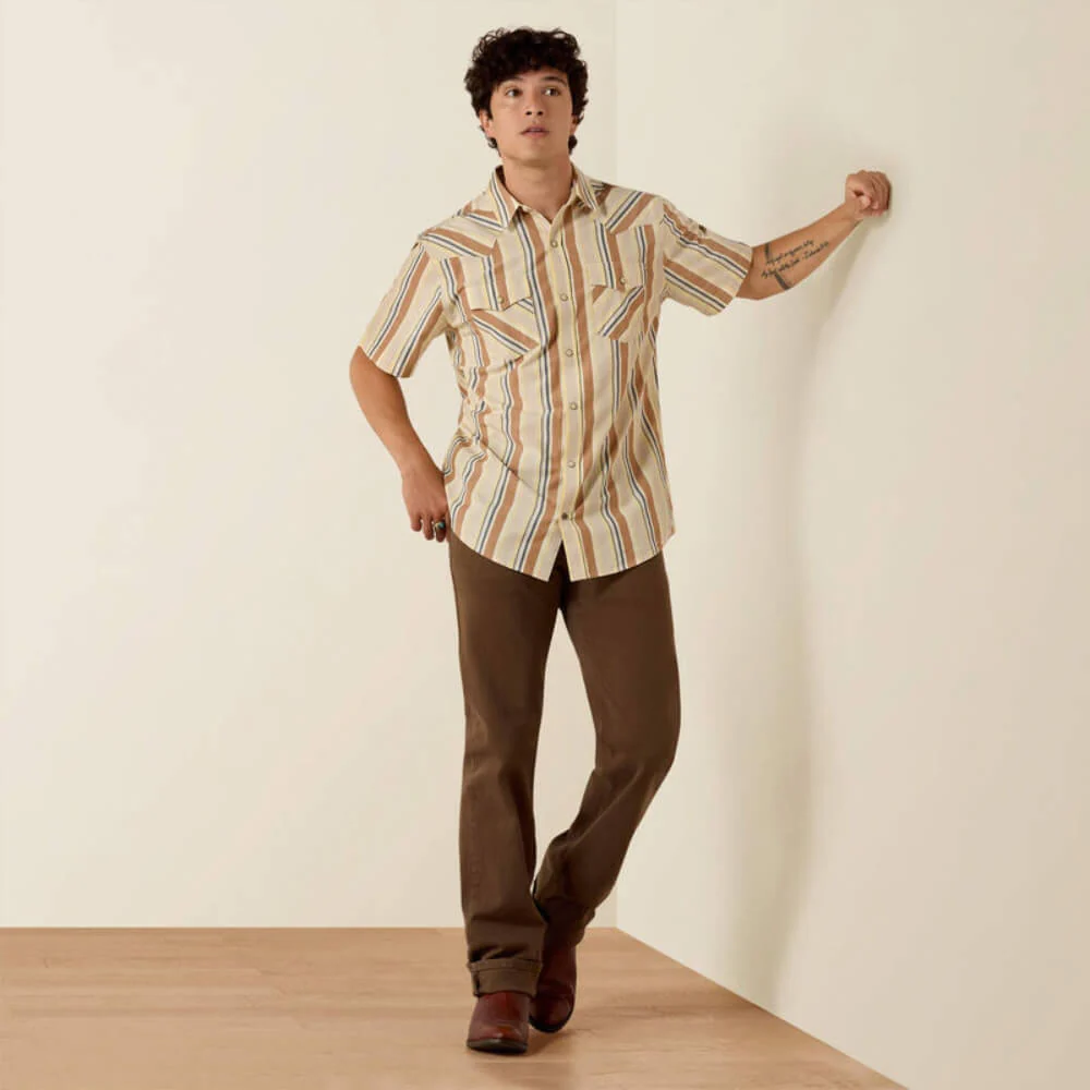 Ariat Mens Retro Hawthorne Fitted Snap Shirt Sandshell Stripe - 10073572 - Image 3