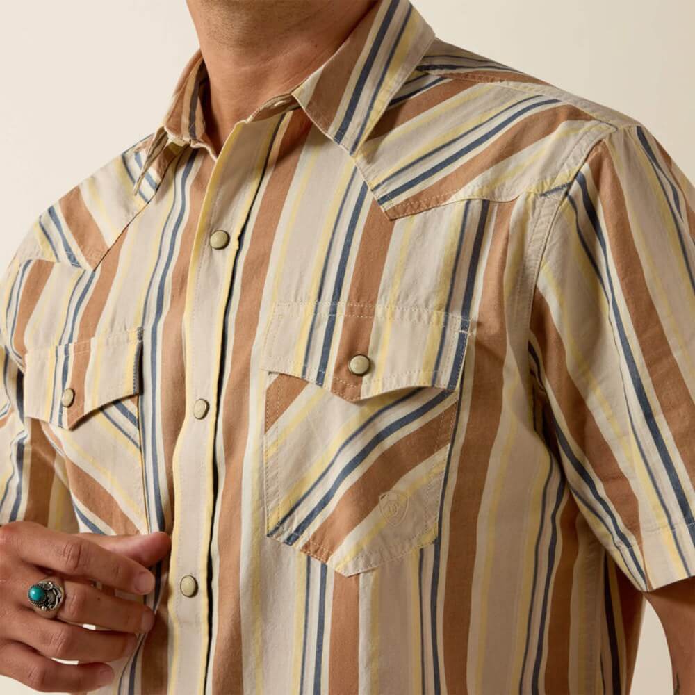 Ariat Mens Retro Hawthorne Fitted Snap Shirt Sandshell Stripe - 10073572 - Image 4