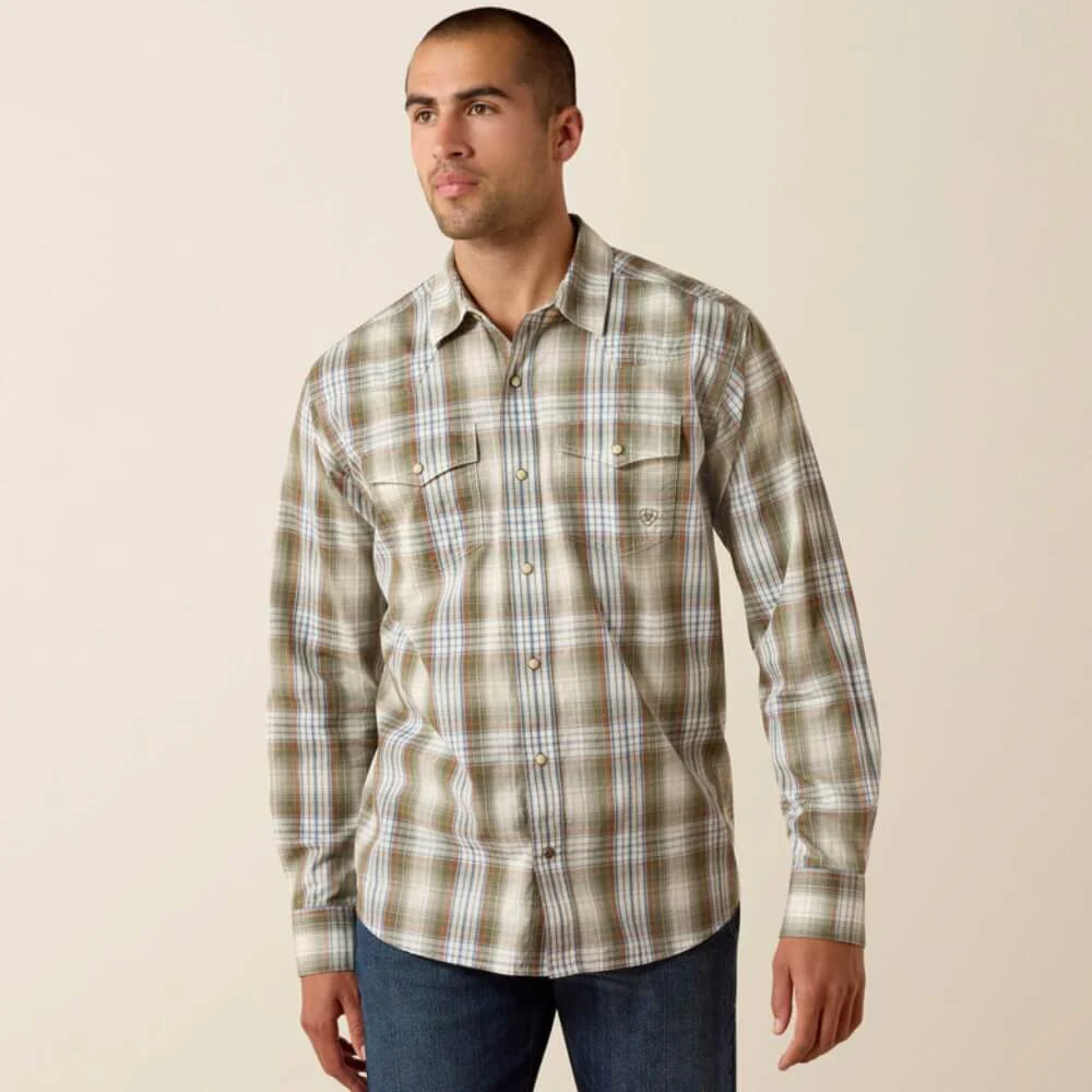 Ariat Mens Retro Holt Fitted Snap Shirt Four Leaf Clover Plaid - 10071643