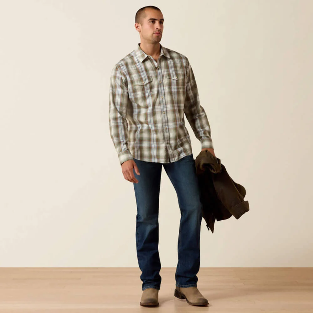 Ariat Mens Retro Holt Fitted Snap Shirt Four Leaf Clover Plaid - 10071643 - Image 3