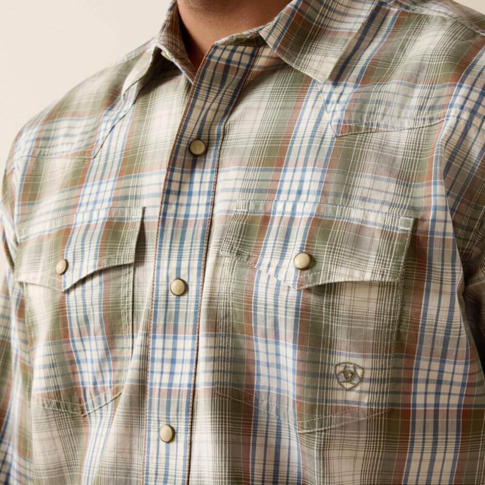 Ariat Mens Retro Holt Fitted Snap Shirt Four Leaf Clover Plaid - 10071643 - Image 4
