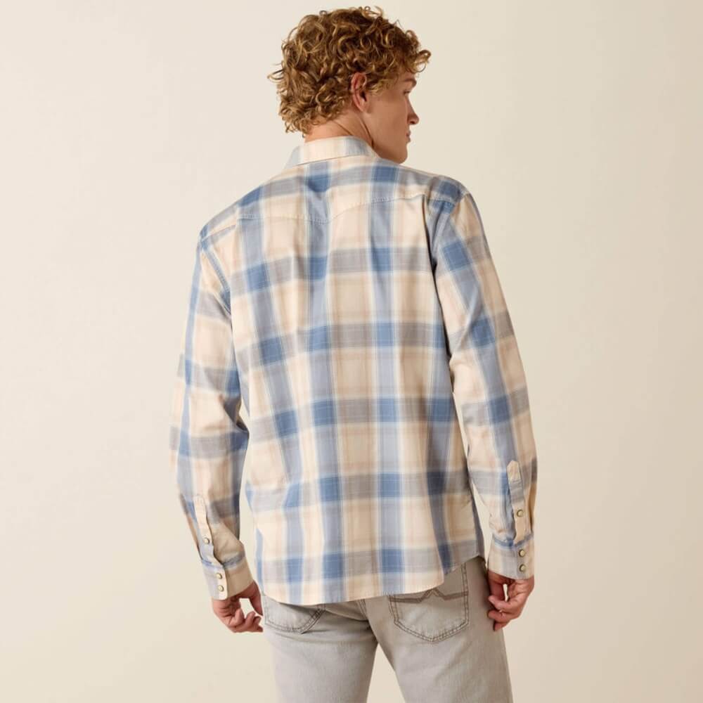 Ariat Mens Retro Horace Fitted Snap Shirt Sandshell Plaid - 10071619 - Image 2