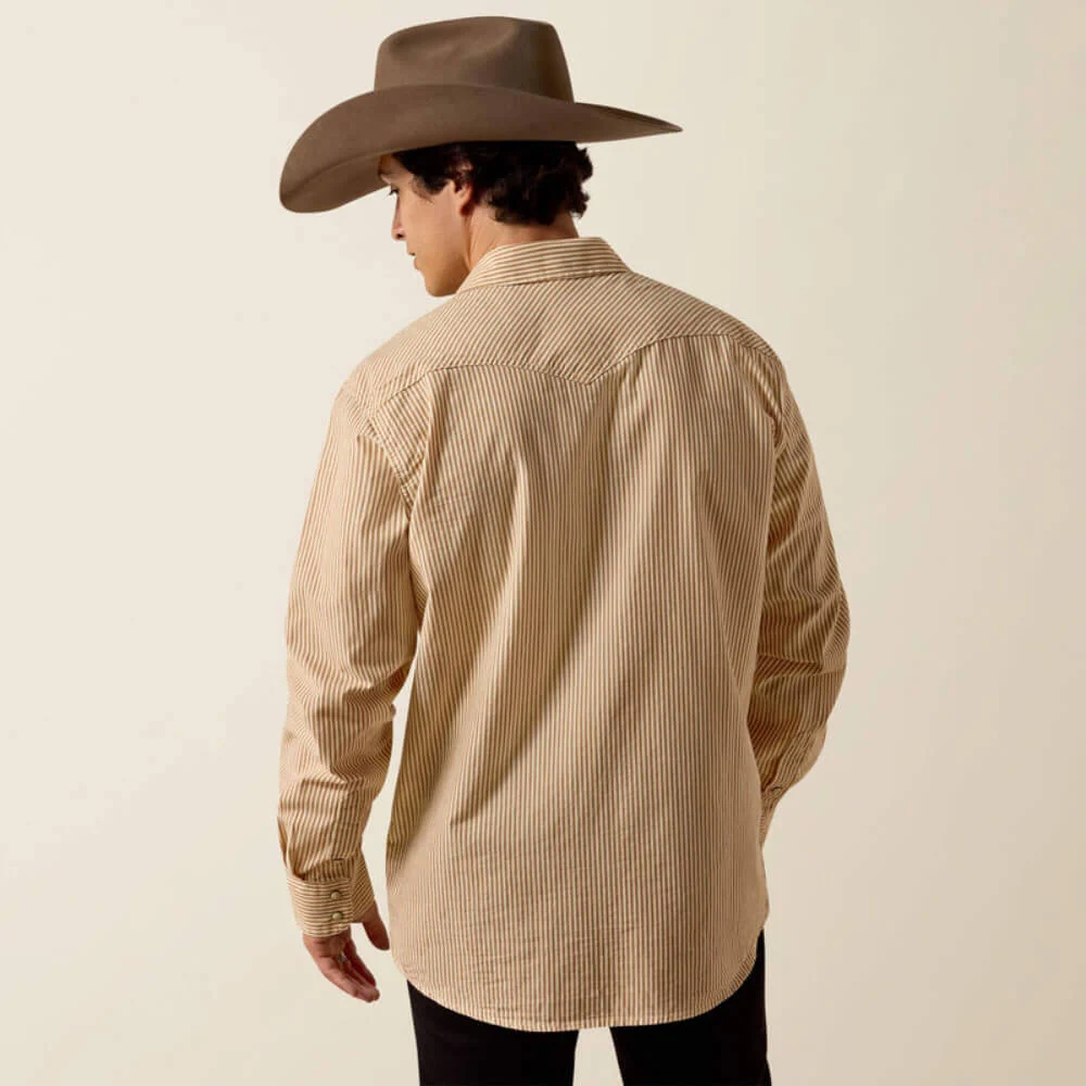 Ariat Mens Retro Hyman Fitted Snap Shirt Taupe Grey Stripe - 10073581 - Image 2