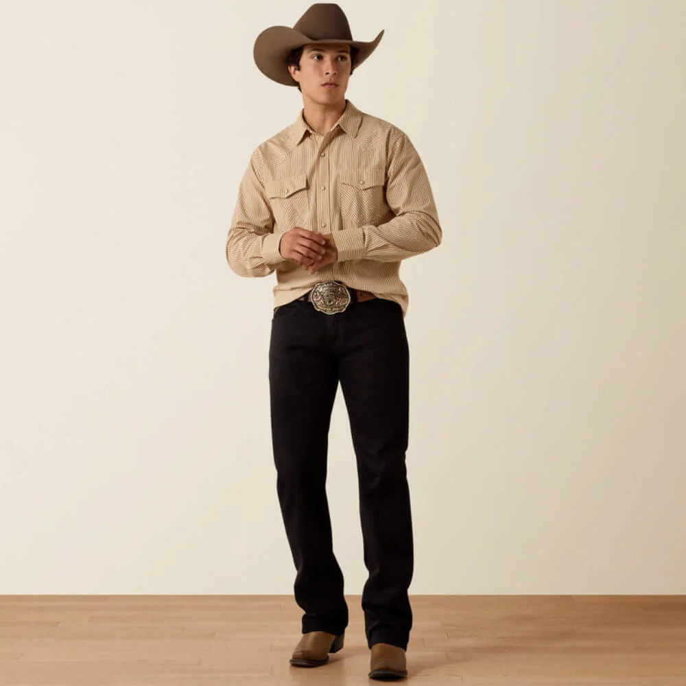 Ariat Mens Retro Hyman Fitted Snap Shirt Taupe Grey Stripe - 10073581 - Image 3