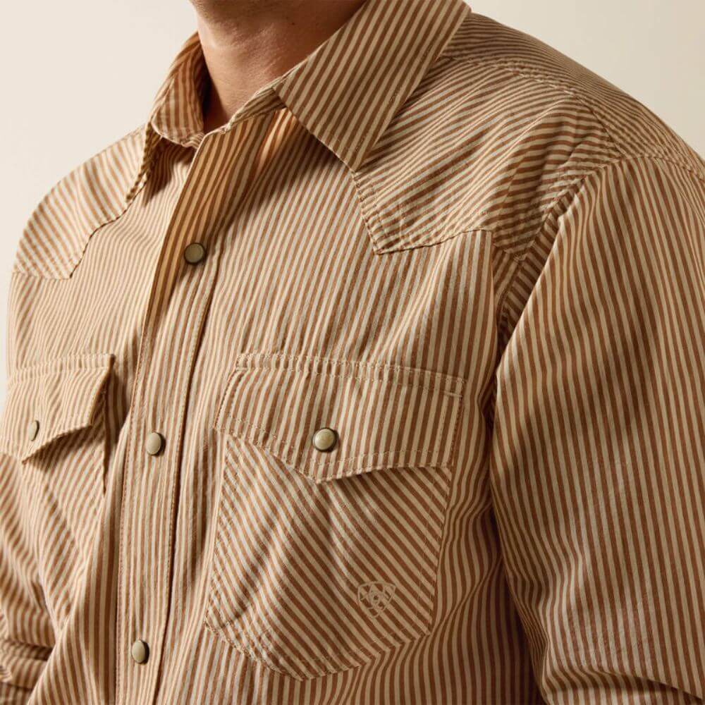 Ariat Mens Retro Hyman Fitted Snap Shirt Taupe Grey Stripe - 10073581 - Image 4