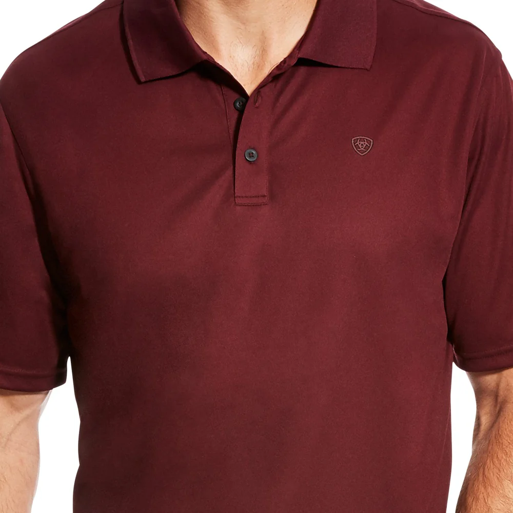 Ariat Mens Short Sleeve Tek Polo Shirt Burgundy - 10022856 - Image 2