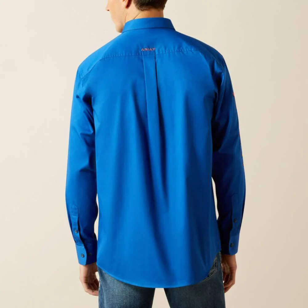 Ariat Mens Team Logo Twill Classic Fit Shirt Blue/Orange - 10059136 - Image 2