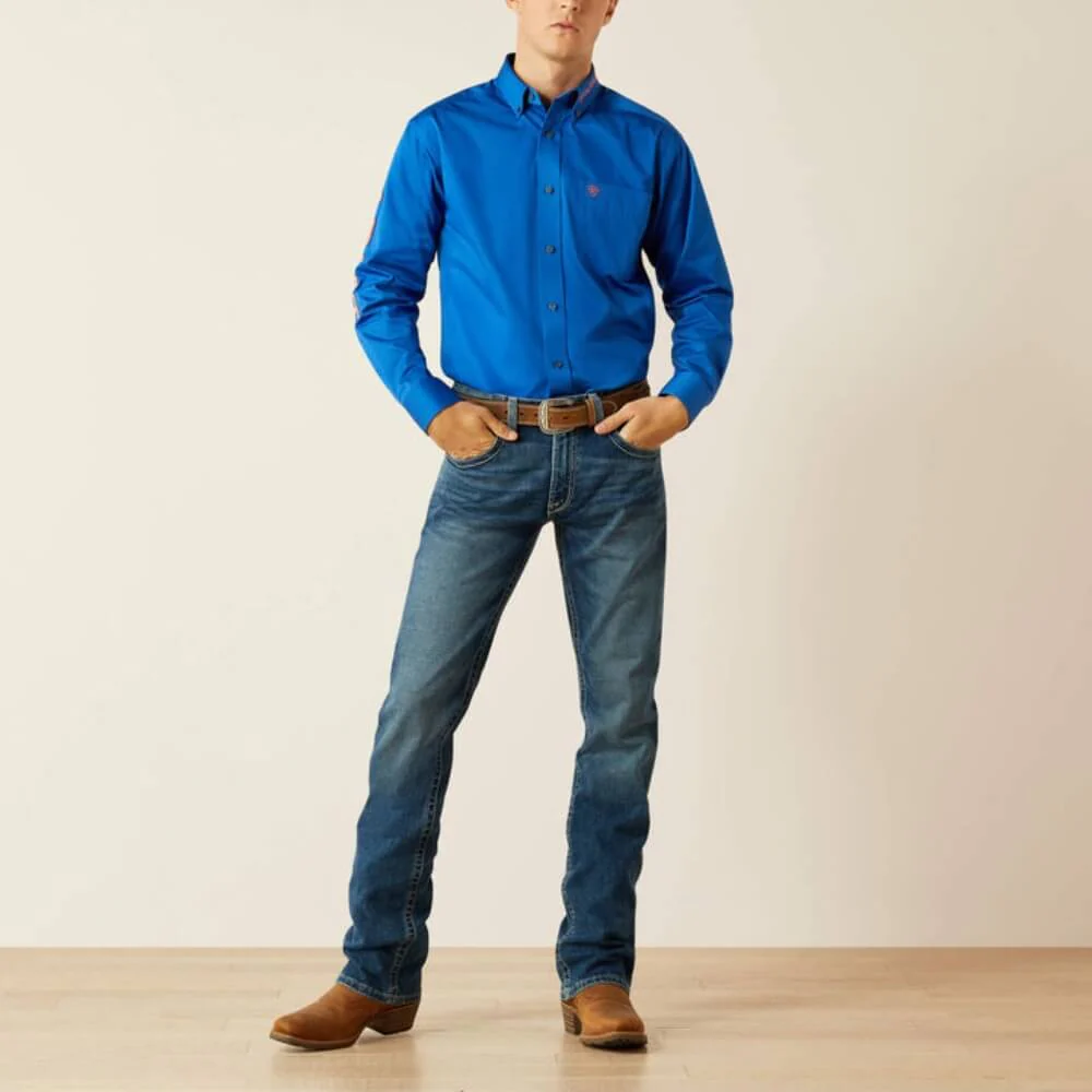 Ariat Mens Team Logo Twill Classic Fit Shirt Blue/Orange - 10059136 - Image 3