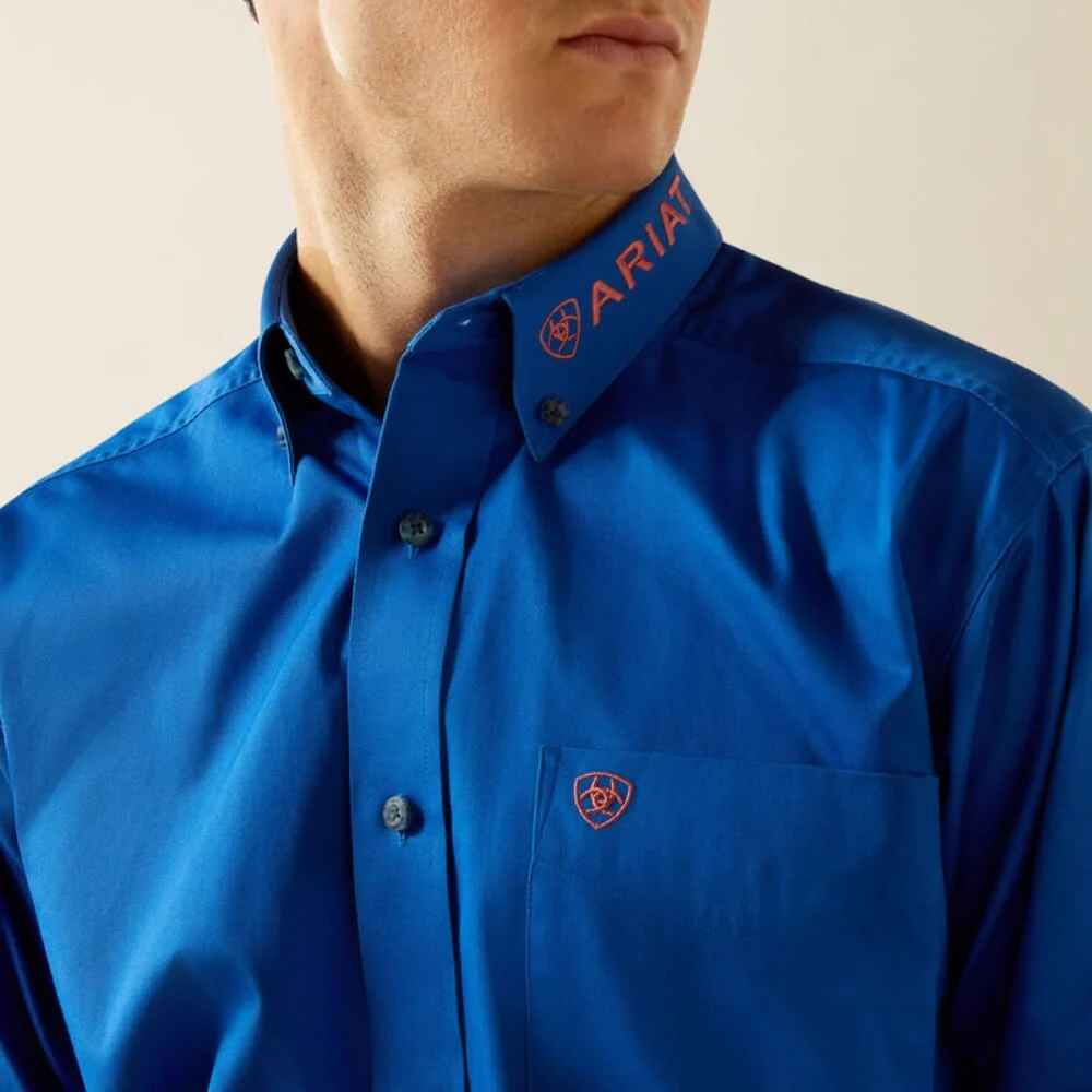 Ariat Mens Team Logo Twill Classic Fit Shirt Blue/Orange - 10059136 - Image 4