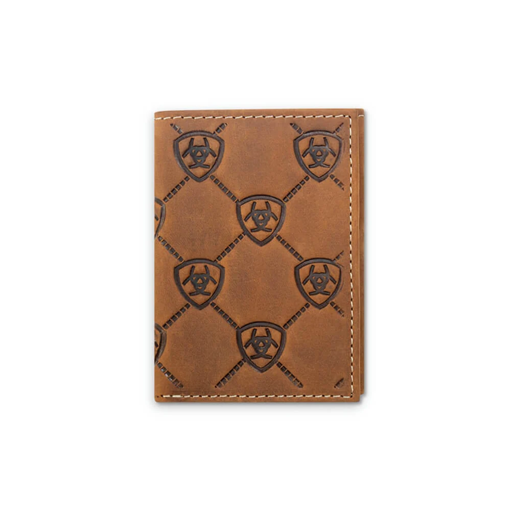 Ariat Mens Trifold Genuine Leather Wallet Medium Brown - A3565744