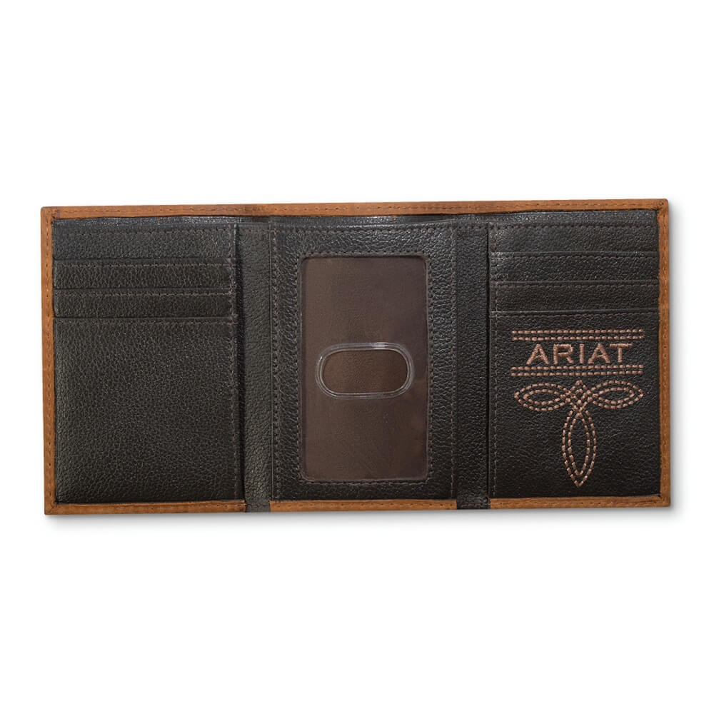 Ariat Mens Trifold Genuine Leather Wallet Medium Brown - A3565744 - Image 2