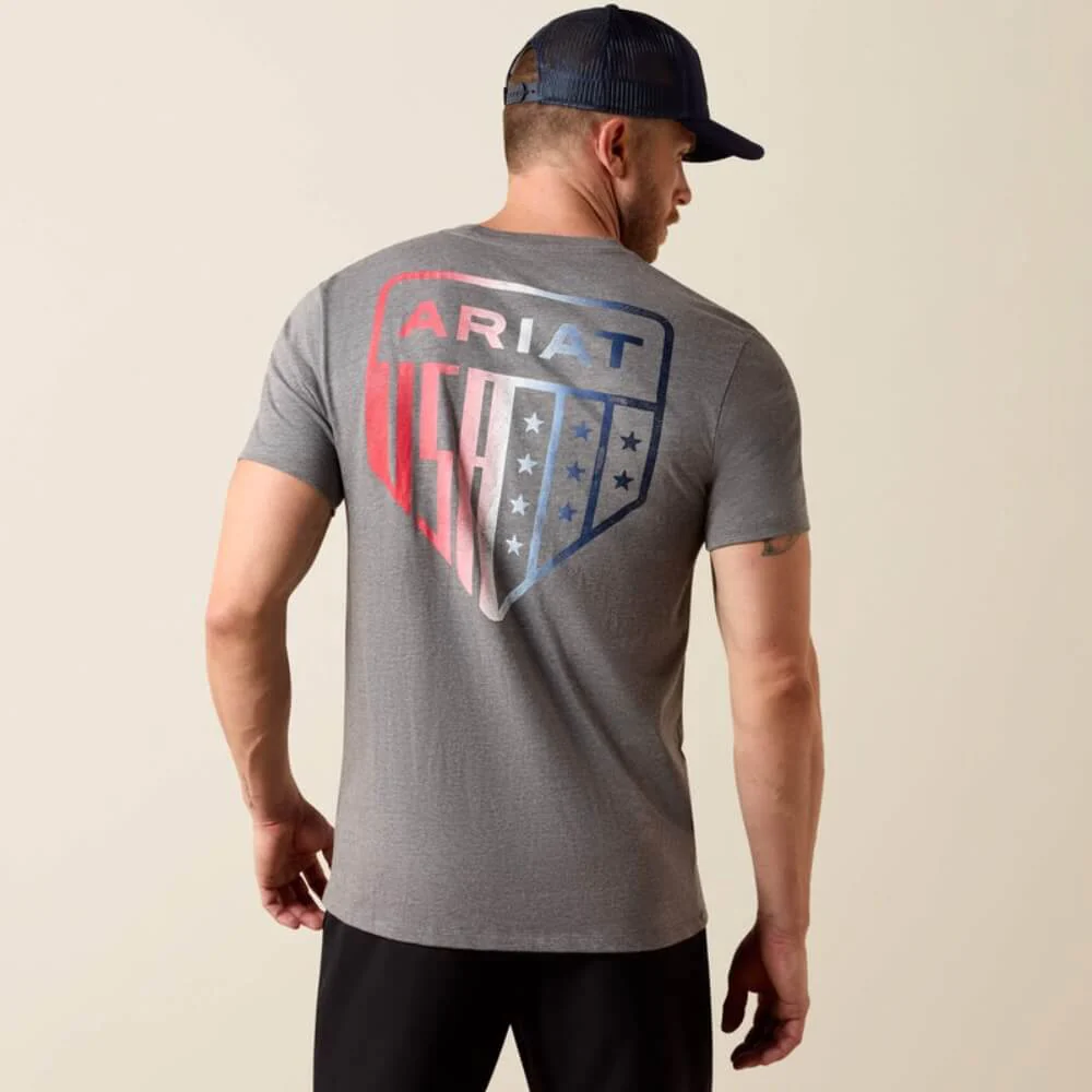 Ariat Mens USA Pat Badge T-Shirt Athletic Heather - 10080246 - Image 2