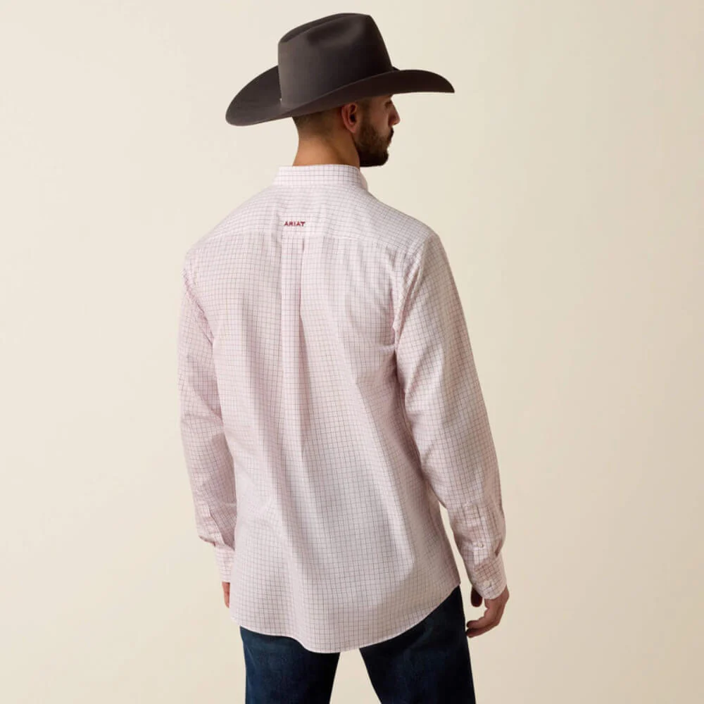 Ariat Mens Wrinkle Free Wenzel Fitted Shirt Barely Pink Plaid - 10073693 - Image 2