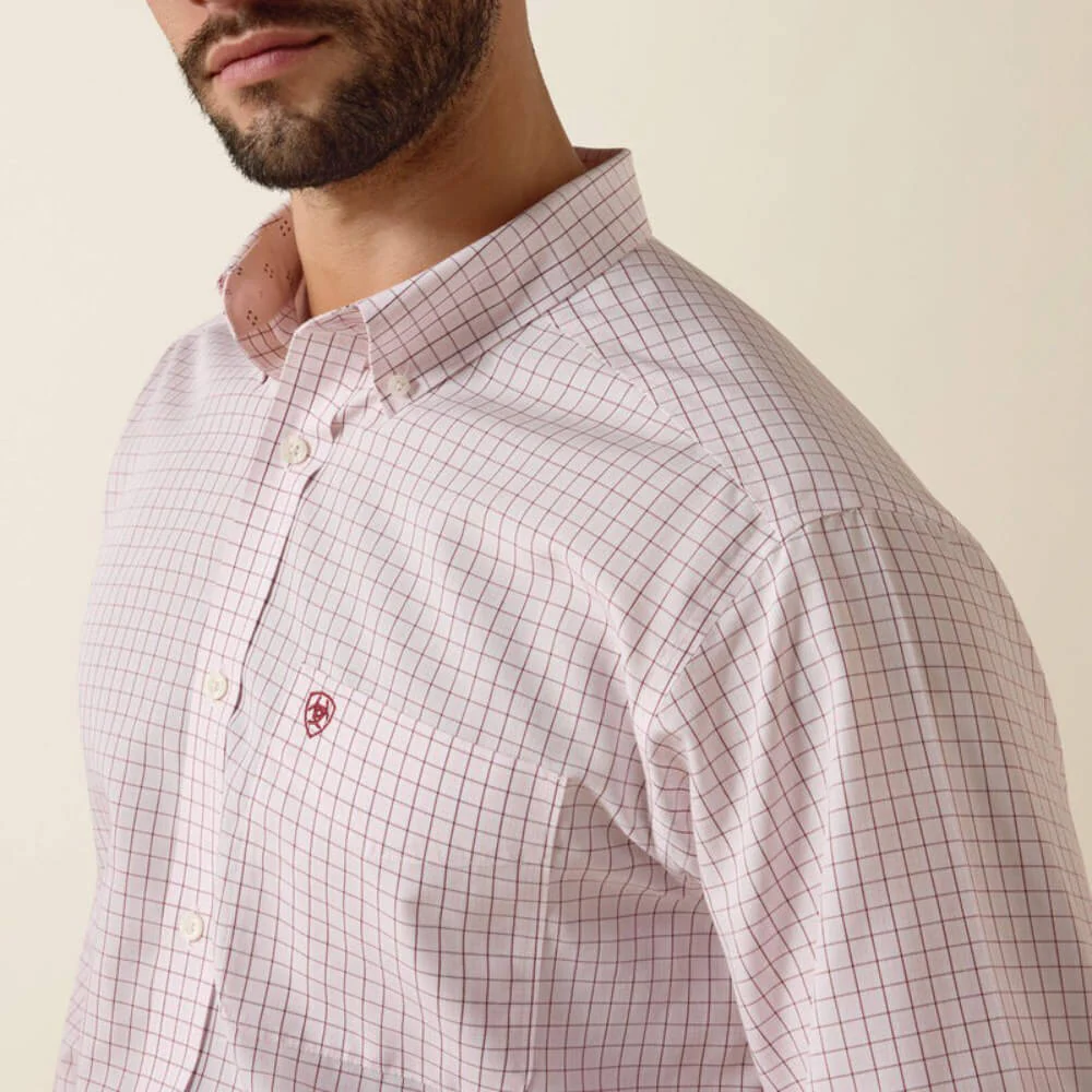 Ariat Mens Wrinkle Free Wenzel Fitted Shirt Barely Pink Plaid - 10073693 - Image 4