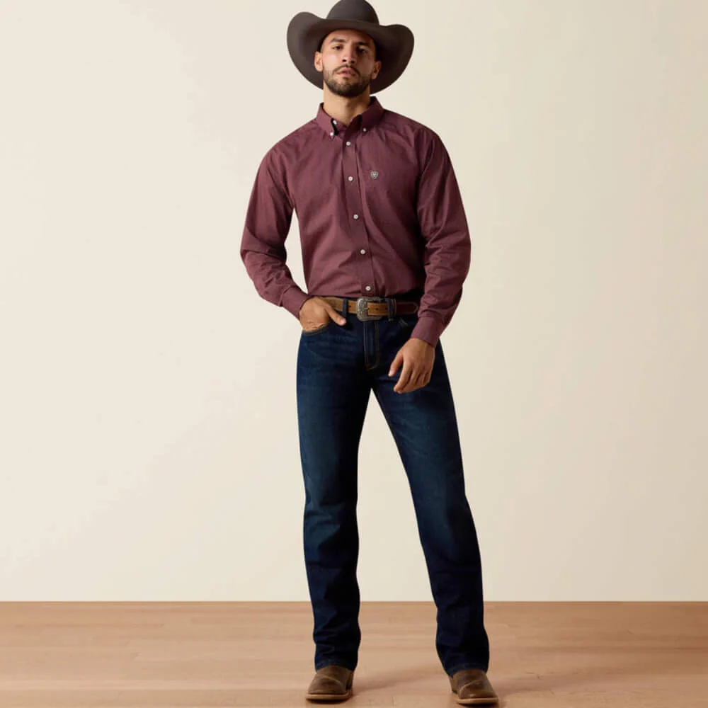 Ariat Mens Wrinkle Free Wrenly Shirt Red Mahogany - 10073682 - Image 3
