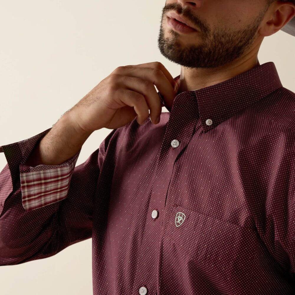Ariat Mens Wrinkle Free Wrenly Shirt Red Mahogany - 10073682 - Image 4