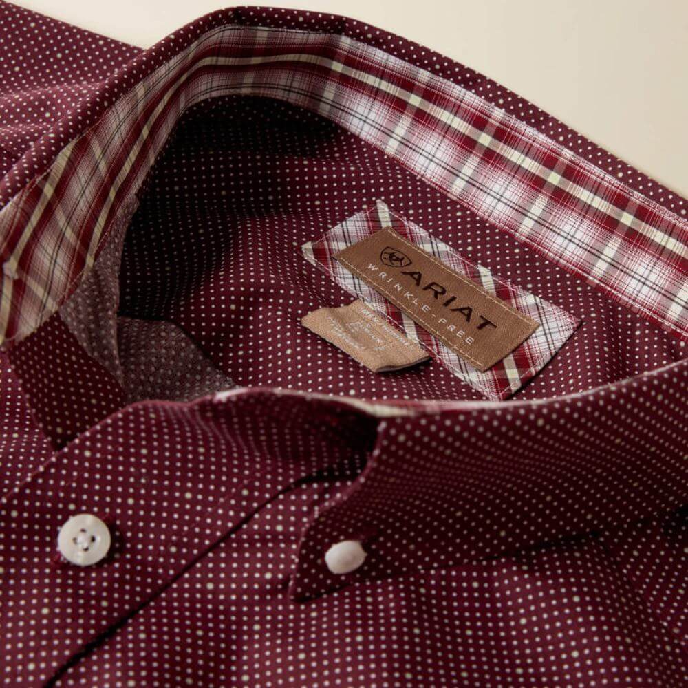 Ariat Mens Wrinkle Free Wrenly Shirt Red Mahogany - 10073682 - Image 6