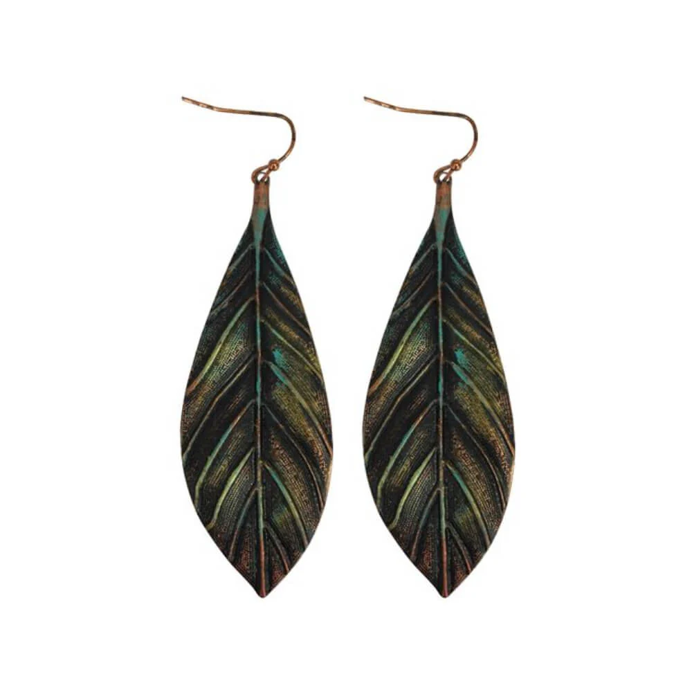 Blazin Roxx Womens Feather Patina Earrings - 30836