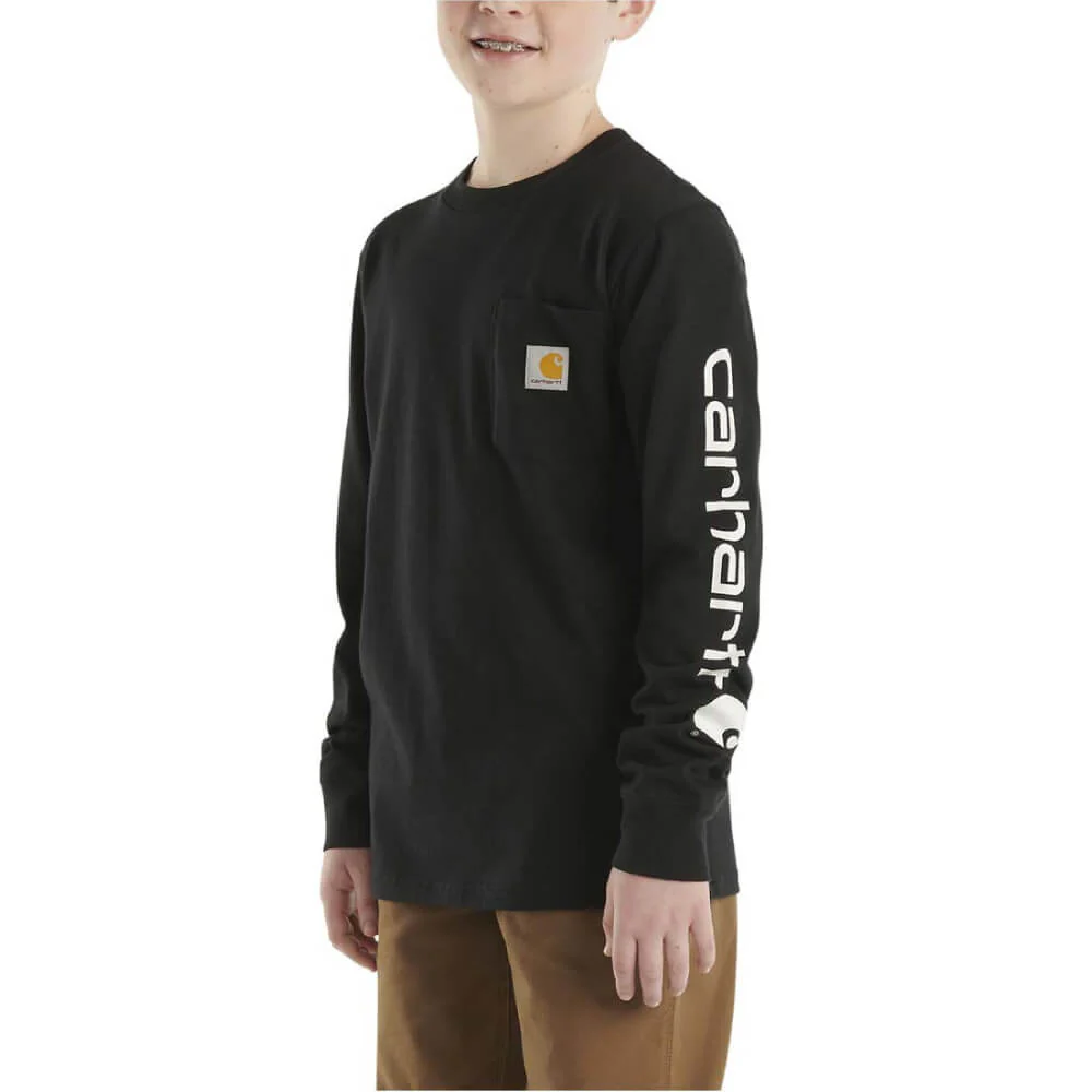 Carhartt Boys Pocket Long Sleeve T-Shirt Black (Sizes 4 - 7) - CA6458-K01