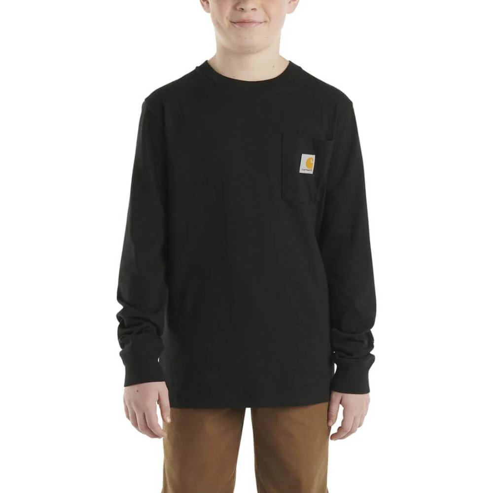 Carhartt Boys Pocket Long Sleeve T-Shirt Black (Sizes 4 - 7) - CA6458-K01 - Image 2