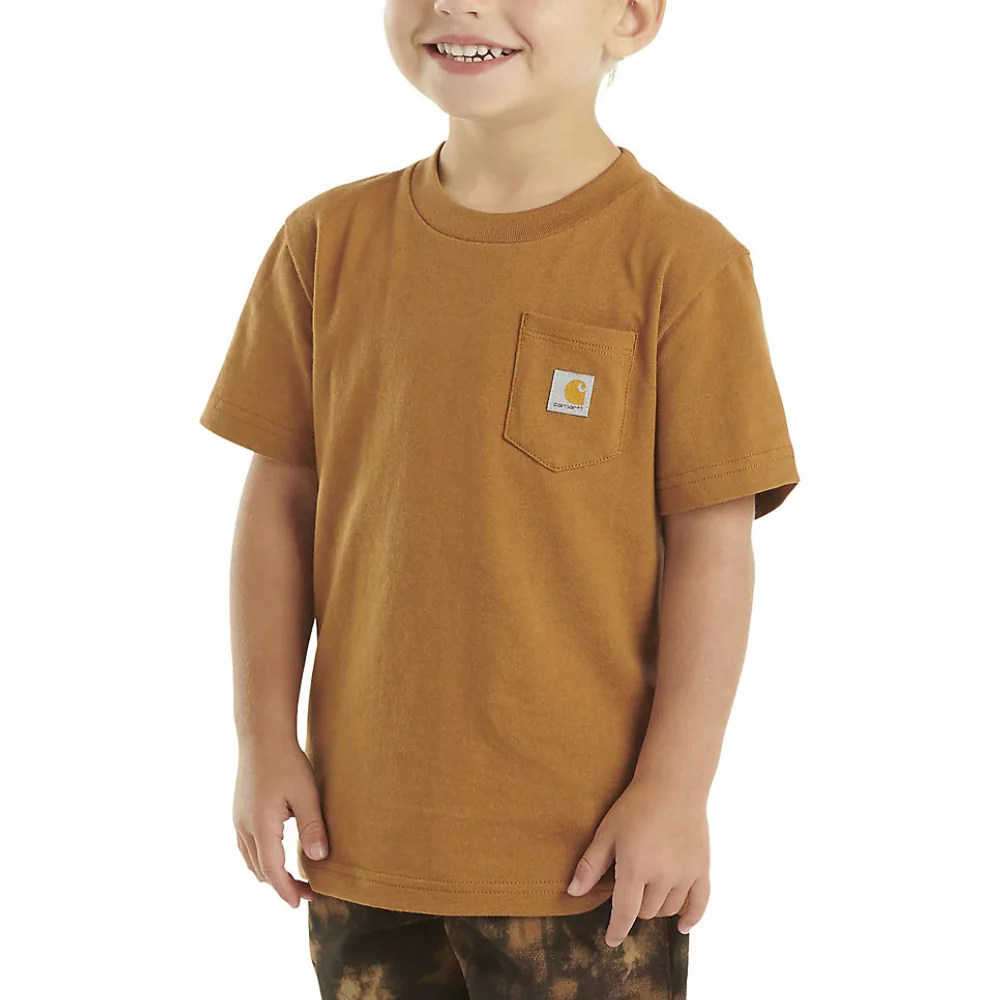 Carhartt Boys Pocket Short Sleeve T-Shirt Brown (Sizes S - XL) - CA6513-D15