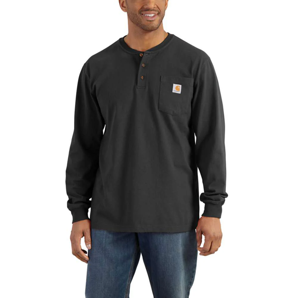 Carhartt Mens Dearborn Loose Long Sleeve Henley T-Shirt Black - K128-BLK