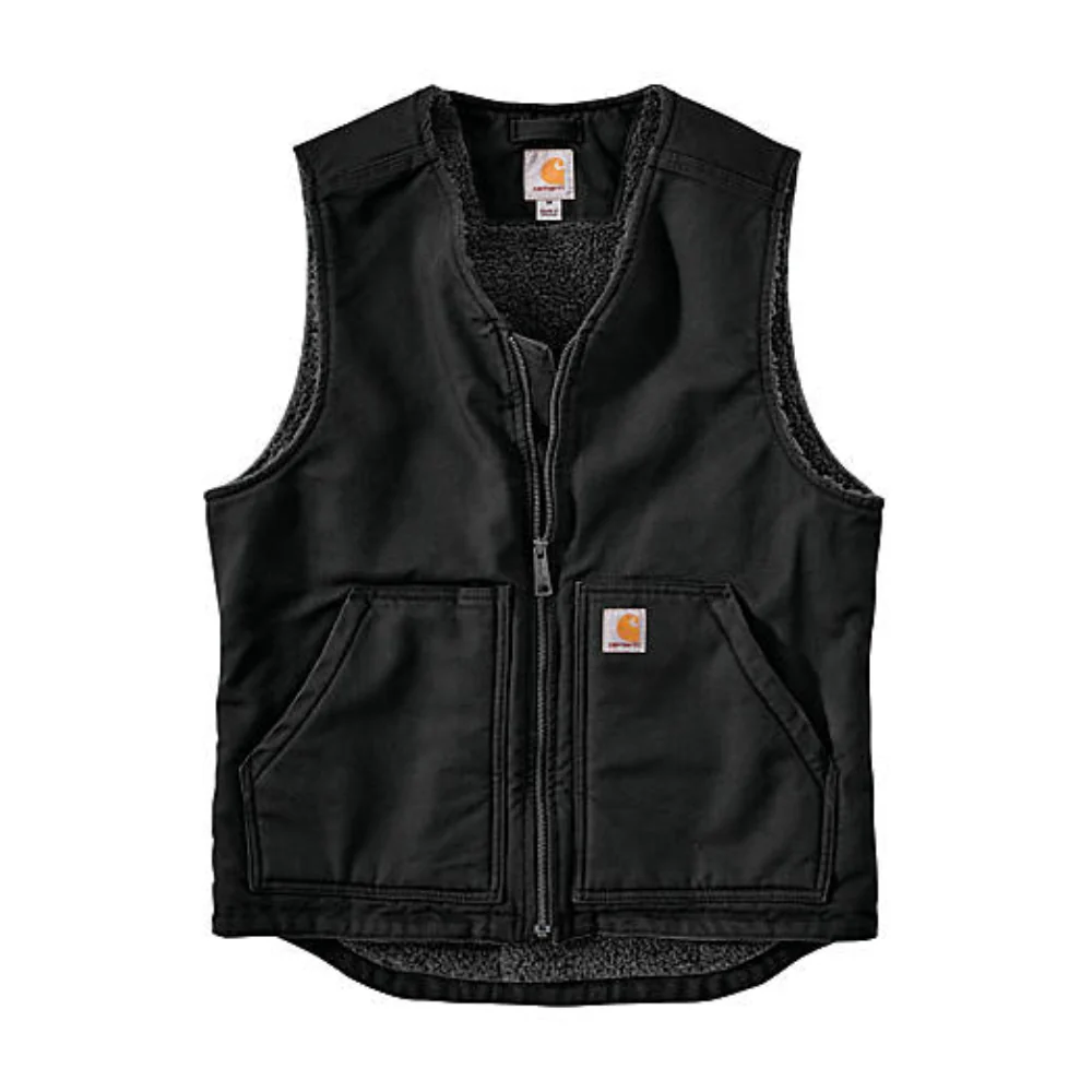 Carhartt Mens Black Relaxed Fit Washed Duck Sherpa Lined Work Vest - 104394-BLK - Image 2