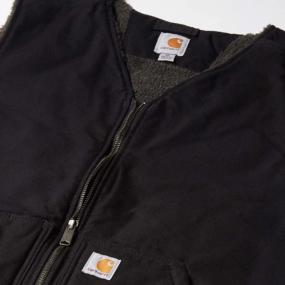 Carhartt Mens Black Relaxed Fit Washed Duck Sherpa Lined Work Vest - 104394-BLK - Image 3